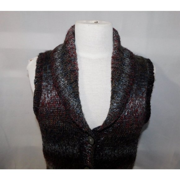 Woolrich Womens M Brown Gray Wool Blend Sweater Cardigan Vest Button Front - Picture 5 of 10